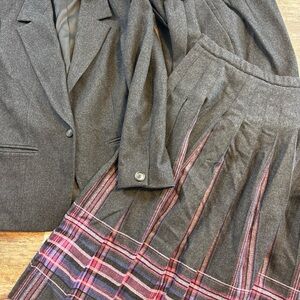Pendleton Gray and Pink Plaid Women's Blazer, pants and Skirt Set 10 petite